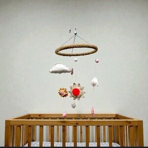 Clouds/Sun Pink Boho Felt Mobile | Baby Shower | Nursery Decor